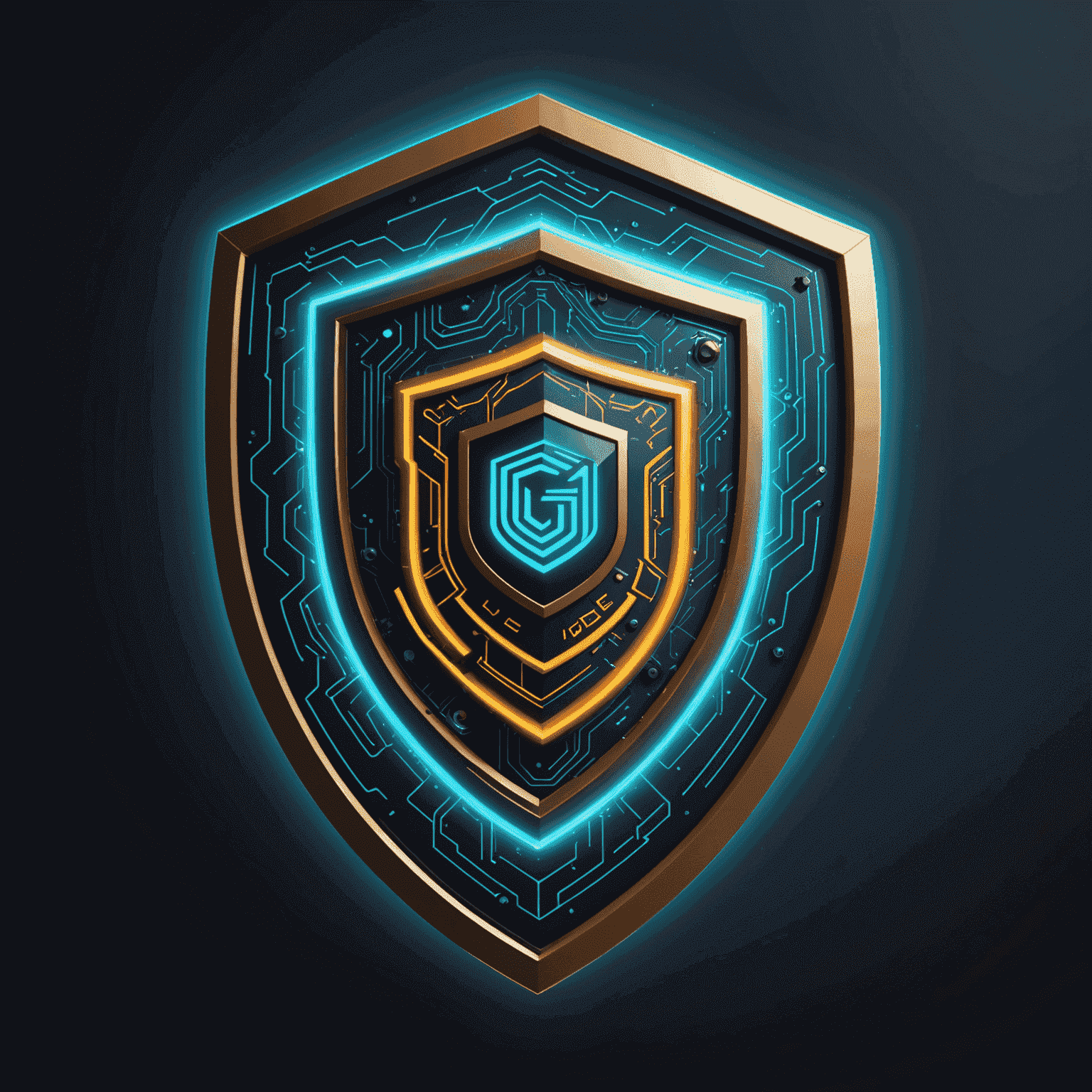 Guardian Life Logistics logo - A futuristic shield with circuit board patterns and glowing neon outlines